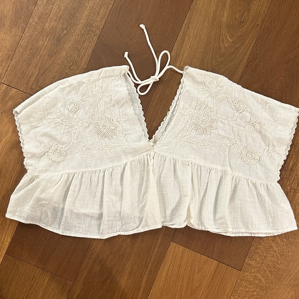 Zara Cream Embroidered Crop Top